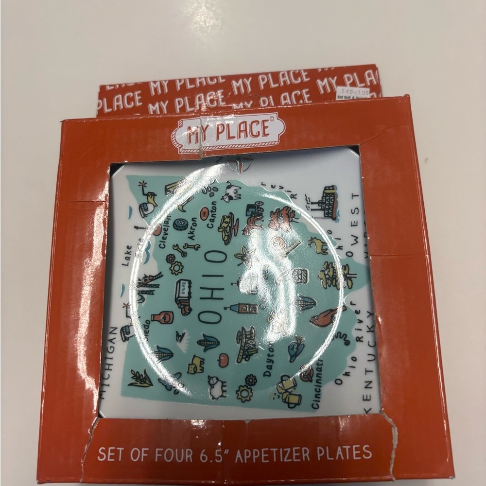 set of four "My Place" Ohio state themed appetizer plates
